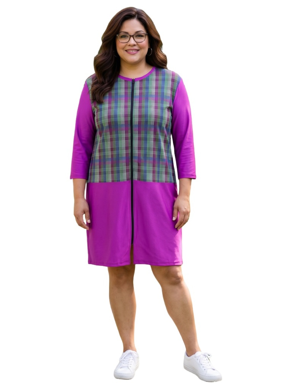 2338 - Vintage Purple Plaid Panel Women's Dress